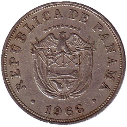 Монета 5 сентесимо. 1966 год, Панама. Монета 5 сентесимо. 1966 год, Панама.