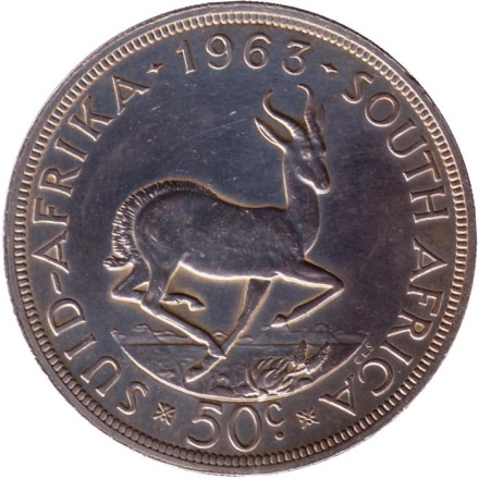 Монета 50 центов. 1963 год, ЮАР. Антилопа. BU.
