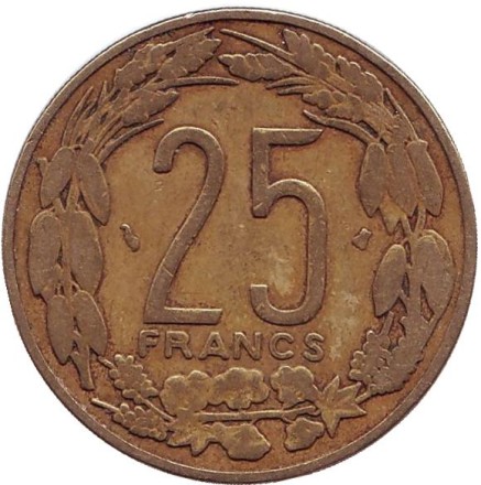 Монета 25 франков. 1996 год, Центральные Африканские Штаты. Африканские антилопы. (Западные канны). Монета 25 франков. 1996 год, Центральные Африканские Штаты. Африканские антилопы. (Западные канны).