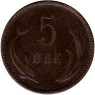 Монета 5 эре. 1891 год, Дания.