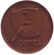 Монета 2 цента. 1985 год, Фиджи. Веерная пальма. Монета 2 цента. 1985 год, Фиджи. Веерная пальма.