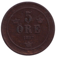 Монета 5 эре. 1887 год, Швеция. Монета 5 эре. 1887 год, Швеция.