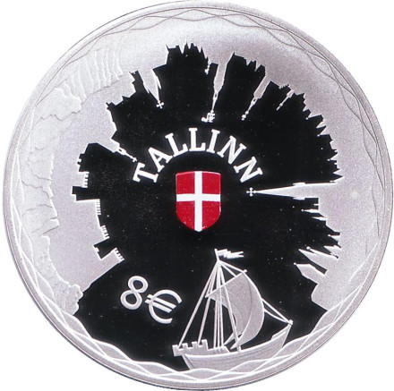 Монета 8 евро. 2017 год, Эстония. Таллин. Ганзейский город.