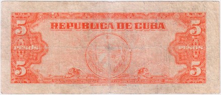 Банкнота 5 песо. 1949 год, Куба. Банкнота 5 песо. 1949 год, Куба.