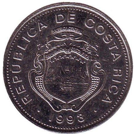 Монета 1 колон. 1993 год, Коста-Рика.