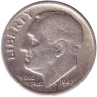 Монета 10 центов. 1948 год, США. Монетный двор S. Рузвельт.