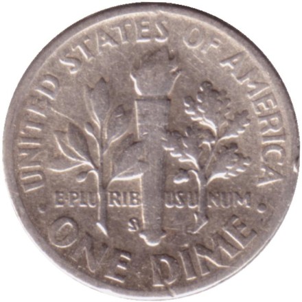 Монета 10 центов. 1948 год, США. Монетный двор S. Рузвельт. Монета 10 центов. 1948 год, США. Монетный двор S. Рузвельт.