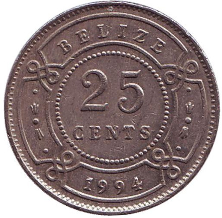 Монета 25 центов, 1994 год, Белиз.