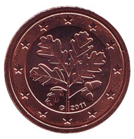 Монета 2 цента. 2011 год (G), Германия.