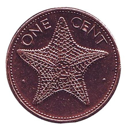 Монета 1 цент. 2001 год, Багамские острова. Морская звезда.