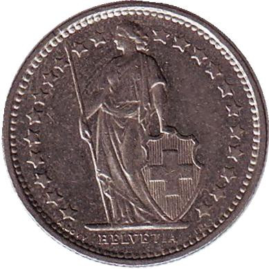 Монета 1/2 франка. 1975 год, Швейцария.