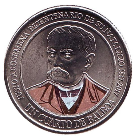 Монета 1/4 бальбоа. 2018 год, Панама. 200 лет со дня рождения Хусто Аросемена.