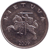 Рыцарь. Монета 1 лит. 2009 год, Литва. Из обращения.