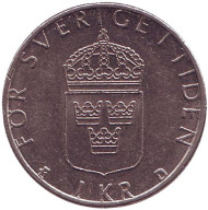 Монета 1 крона. 1992 год, Швеция. Монета 1 крона. 1992 год, Швеция.