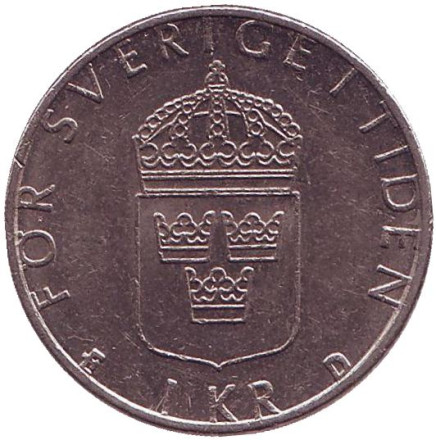 Монета 1 крона. 1992 год, Швеция.