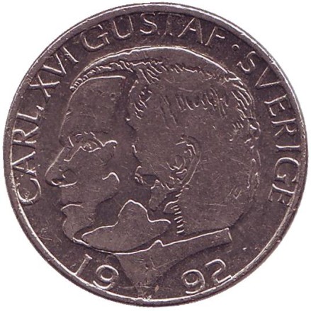 Монета 1 крона. 1992 год, Швеция. Монета 1 крона. 1992 год, Швеция.