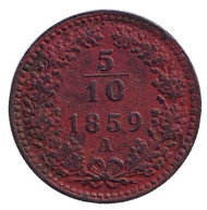 Монета 5/10 крейцера. 1859 год (A), Австро-Венгерская империя. Австрийский тип. Монета 5/10 крейцера. 1859 год (A), Австро-Венгерская империя. Австрийский тип.