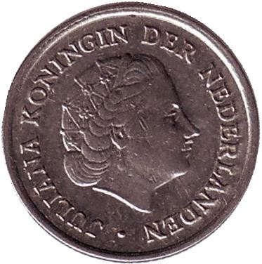 Монета 10 центов. 1958 год, Нидерланды.
