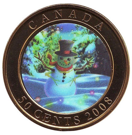 Монета 50 центов. 2008 год, Канада. Снеговик.