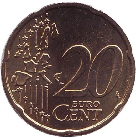 Монета 20 центов. 2002 год (J), Германия.