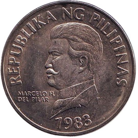 Монета 50 сентимо. 1983 год, Филиппины. aUNC. (Ошибка в названии орла - "PITHECOBHAGA") Филиппинский орел. Монета 50 сентимо. 1983 год, Филиппины. aUNC. (Ошибка в названии орла - "PITHECOBHAGA") Филиппинский орел.