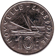 Монета 10 франков. 2000 год, Новая Каледония. Парусник. Монета 10 франков. 2000 год, Новая Каледония. Парусник.