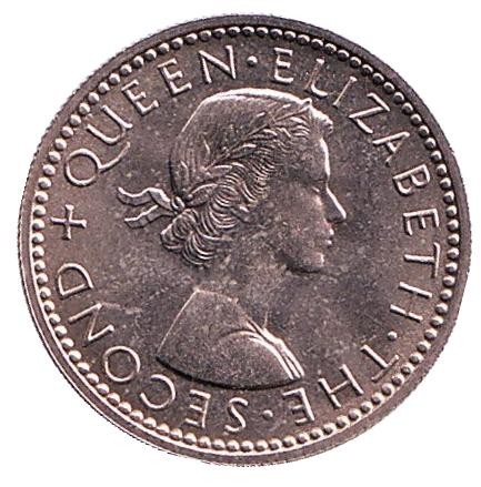 Монета 6 пенсов. 1965 год, Новая Зеландия. UNC. Гуйя. Монета 6 пенсов. 1965 год, Новая Зеландия. UNC. Гуйя.