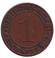 Монета 1 рейхспфенниг. 1929 год (E), Веймарская республика. Монета 1 рейхспфенниг. 1929 год (E), Веймарская республика.