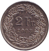 Монета 2 франка. 2003 год, Швейцария. Гельвеция. Монета 2 франка. 2003 год, Швейцария. Гельвеция.