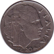 Монета 20 чентезимо. 1940 год, Италия. Магнитная, гурт рубчатый. Монета 20 чентезимо. 1940 год, Италия. Магнитная, гурт рубчатый.