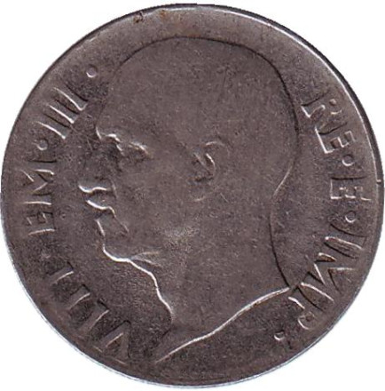 Монета 20 чентезимо. 1940 год, Италия. Магнитная, гурт рубчатый.