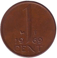 Монета 1 цент. 1969 год, Нидерланды. (петух) Монета 1 цент. 1969 год, Нидерланды. (петух)
