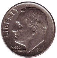 Монета 10 центов. 1966 год, США. Рузвельт. Монета 10 центов. 1966 год, США. Рузвельт.