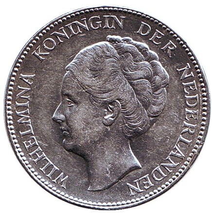 Монета 1 гульден. 1931 год, Нидерланды. Королева Вильгельмина. Монета 1 гульден. 1931 год, Нидерланды. Королева Вильгельмина.