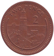 Монета 2 пенса. 2000 год, Гибралтар. Маяк. Монета 2 пенса. 2000 год, Гибралтар. Маяк.