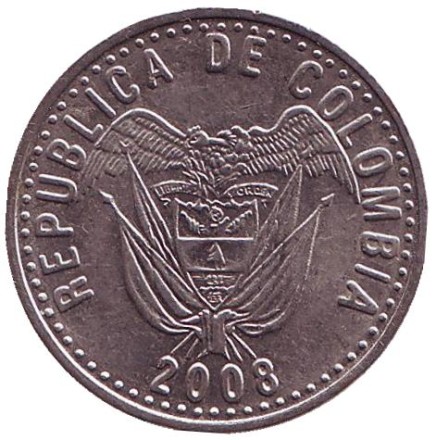 Монета 50 песо. 2008 год, Колумбия. (Магнитная)