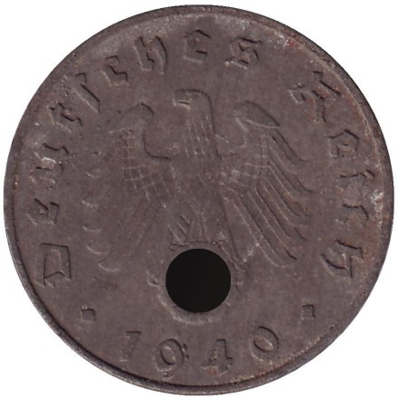 Монета 5 рейхспфеннигов. 1940 год, Германия (Третий Рейх). (J).