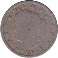 Монета 5 центов. 1909 год, США. Монета 5 центов. 1909 год, США.