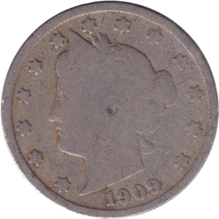 Монета 5 центов. 1909 год, США.