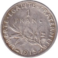 Монета 1 франк. 1915 год, Франция.