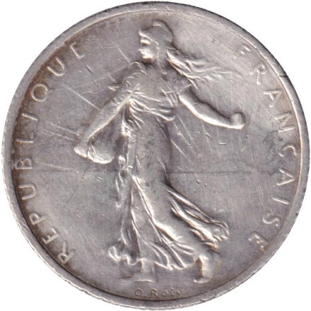 Монета 1 франк. 1915 год, Франция.