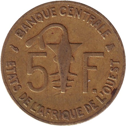 Монета 5 франков. 1999 год, Западные Африканские Штаты.