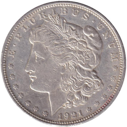 Монета 1 доллар. 1921 год (D), США. Моргановский доллар.