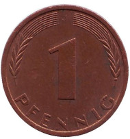Монета 1 пфенниг. 1971 год (J), ФРГ. Дубовые листья. Монета 1 пфенниг. 1971 год (J), ФРГ. Дубовые листья.