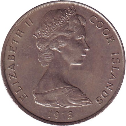 Монета 20 центов. 1973 год, Острова Кука. Из обращения. Австралийская крачка. Монета 20 центов. 1973 год, Острова Кука. Из обращения. Австралийская крачка.