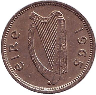 Монета 3 пенса. 1965 год, Ирландия. Заяц.