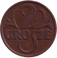 Монета 2 гроша. 1928 год, Польша. Монета 2 гроша. 1928 год, Польша.