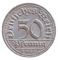 Монета 50 пфеннигов. 1920 год (D), Веймарская республика. Монета 50 пфеннигов. 1920 год (D), Веймарская республика.