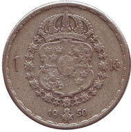 Монета 1 крона. 1950 год, Швеция. Монета 1 крона. 1950 год, Швеция.