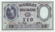 Банкнота 10 крон. 1951 год, Швеция. Банкнота 10 крон. 1951 год, Швеция.